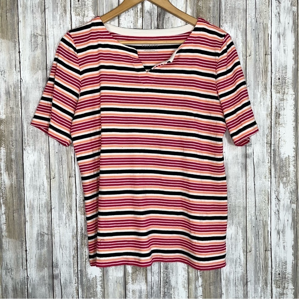 Talbots Pink Stripe V Neck Blouse